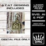 Handdrawn Cat Keychains - Laser Ready File -  Digital File / SVG