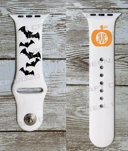 Bats w/Pumpkin Monogram Watch Band - CRAFT QUEEN, LLC